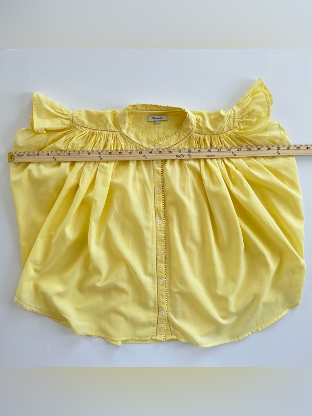 Madewell Shirred Lace Trim Top in Iced Lemon | XXL | EUC - Picture 8 of 16